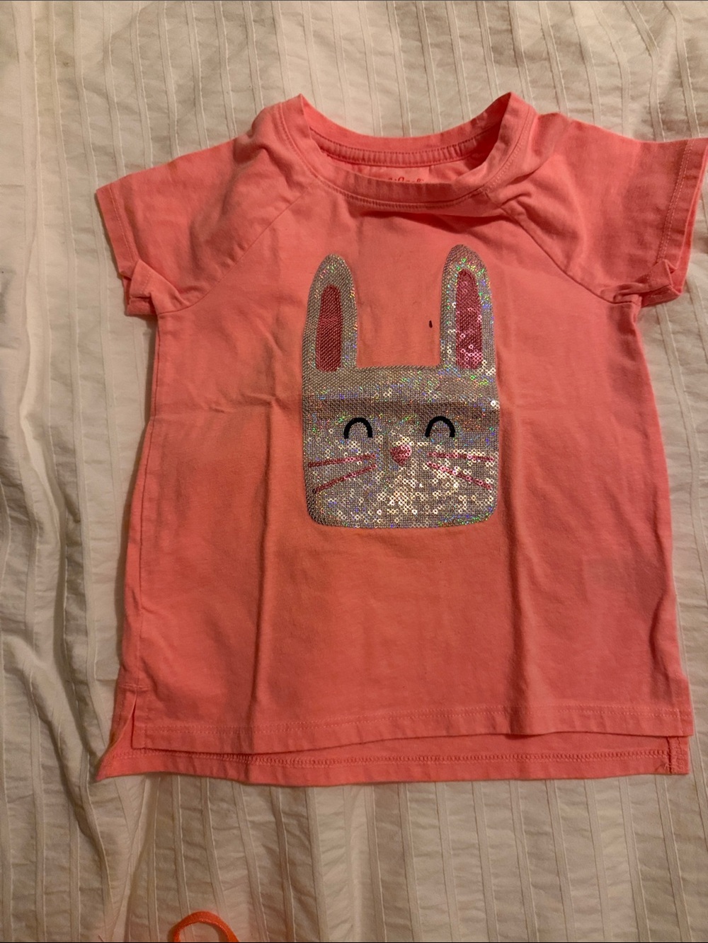 Cat & Jack Coral Short Sleeve Tee with Sequin Bunny